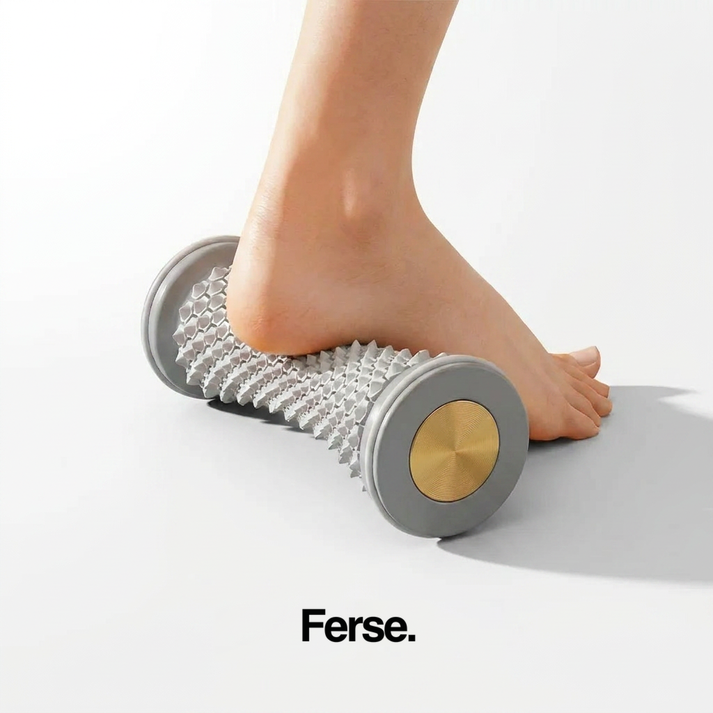 Ferse auf dem Fußroller, barfuß